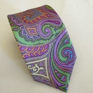 Robert Jensen Silk Woven Handmade Paisley Tie Purple Multicolor, Made in Italy